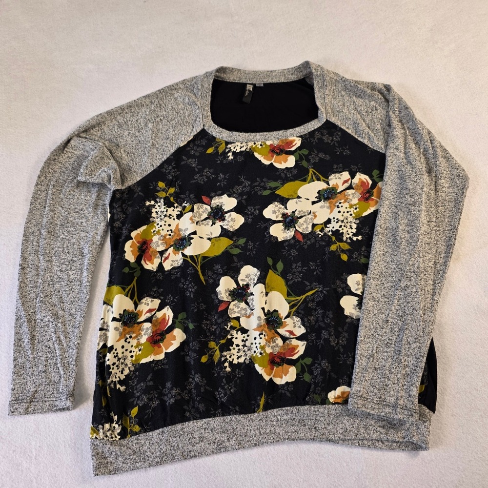 KUT from the Kloth Floral Mixed Media Raglan Top KT29201SF Black Gray M